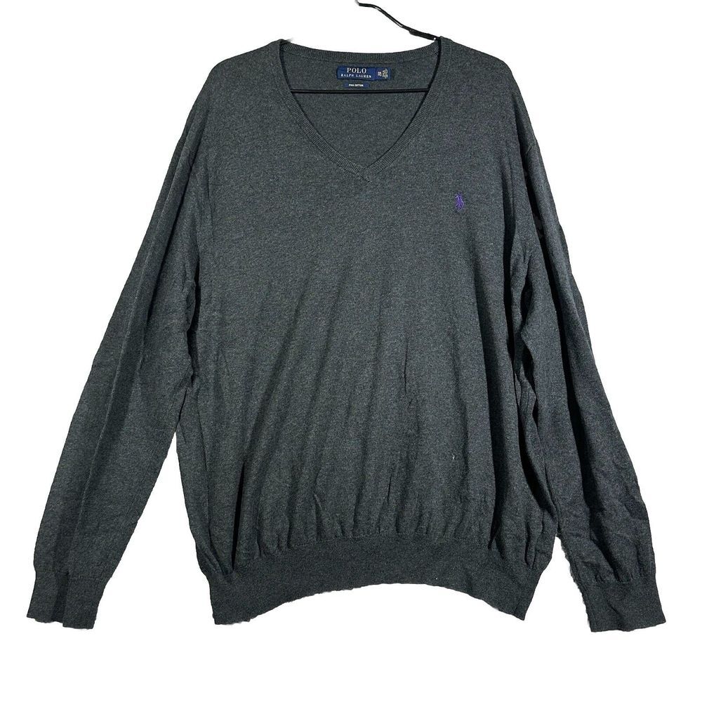 Polo Ralph Lauren Mens 2XL XXL PIMA COTTON Sweater BLACK V NECK PONY